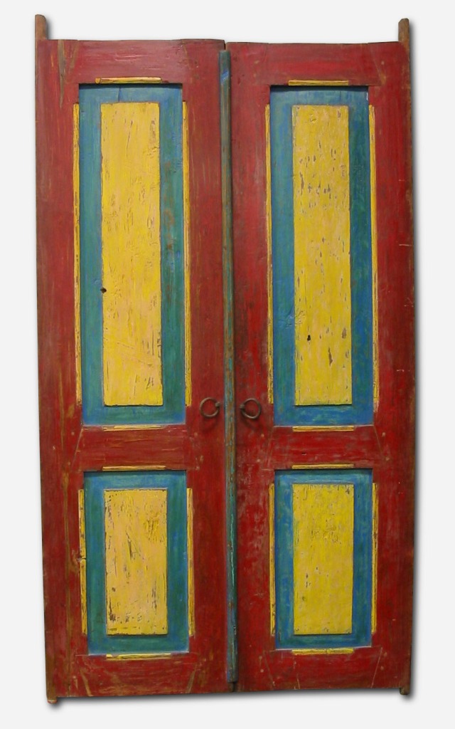 Old Teak Doors, Original Paint (24"W x 84"H x 1.5"Th)